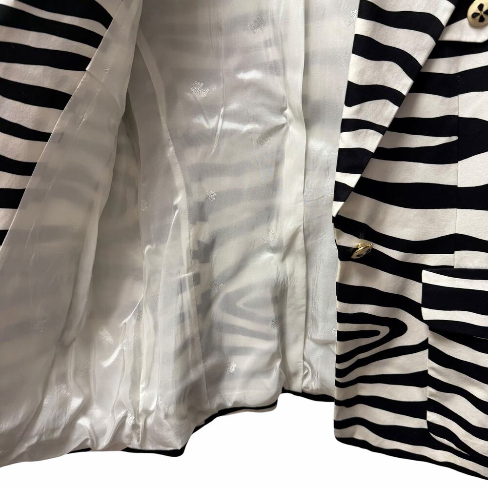 Vintage Escada Margaretha Ley Black White Zebra Print Short Sleeve Jacket US 8 - Picture 5 of 13